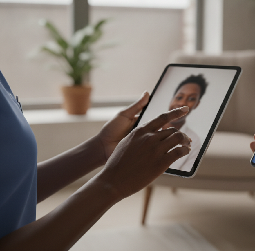 Telehealth Appointment just hands black nurse